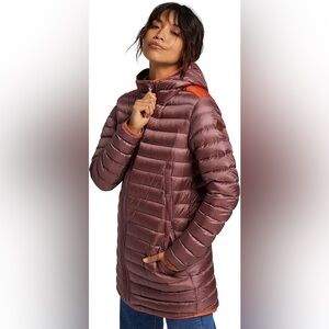 Burton Evergreen Long Down Puffer Coat in Pink and Orange | Size Medium
